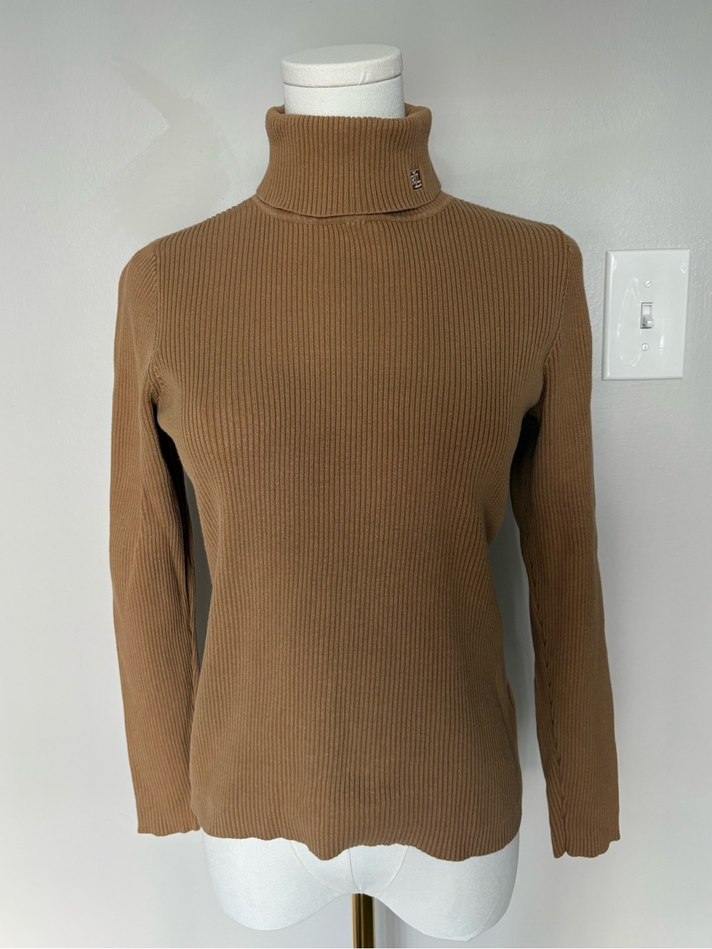Brown Ribbed Turtleneck Sweater by Lauren Ralph Lauren